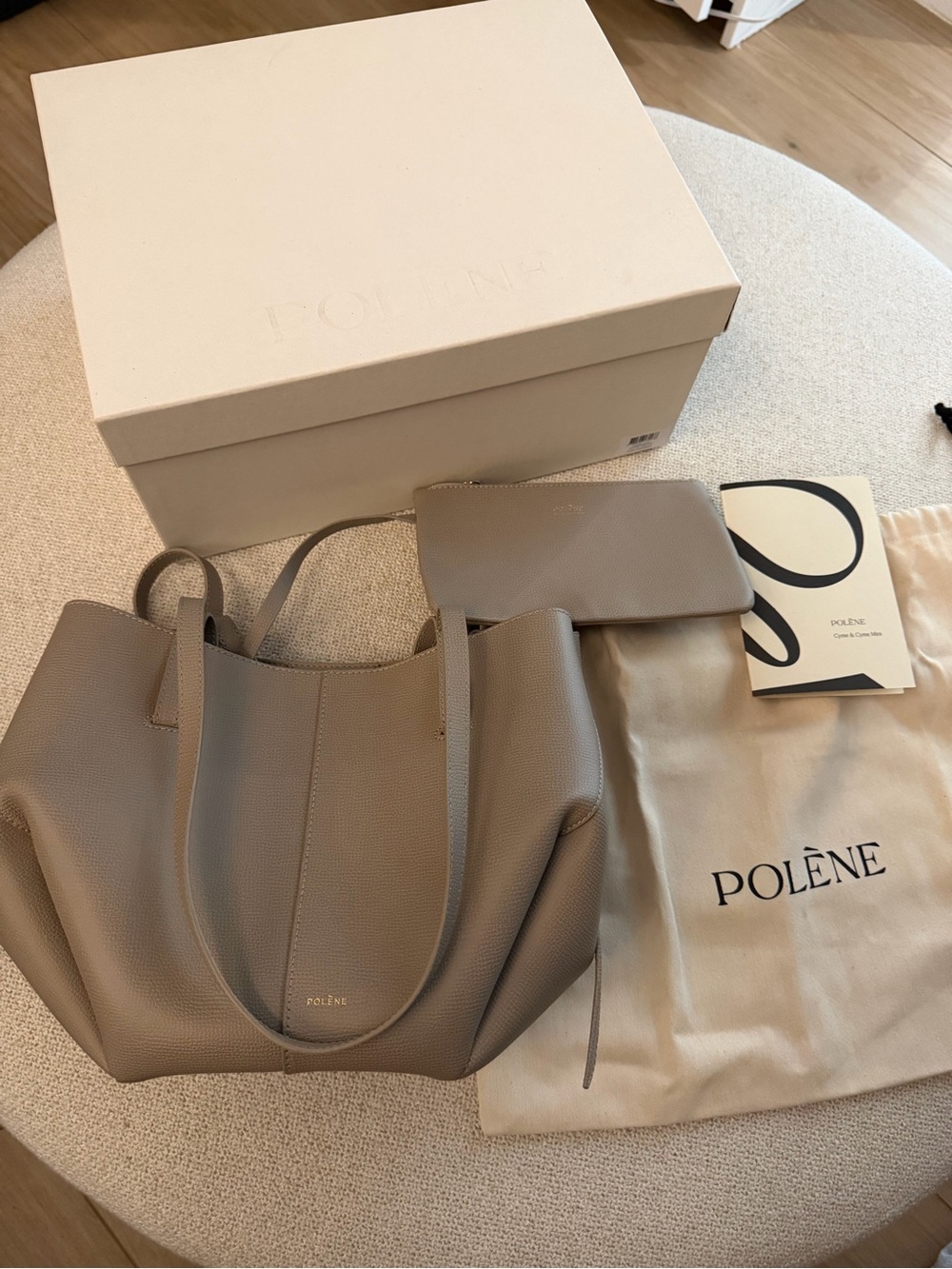 Polene Cyme Mini Taupe Leather Bag